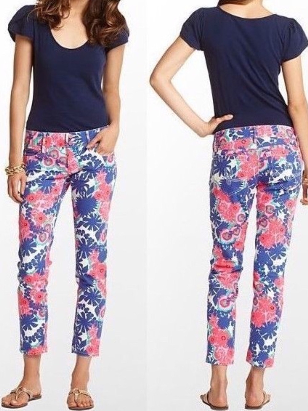 Lilly Pulitzer Worth Skinny Mini Secret Garden Floral Cropped Jeans Size 2